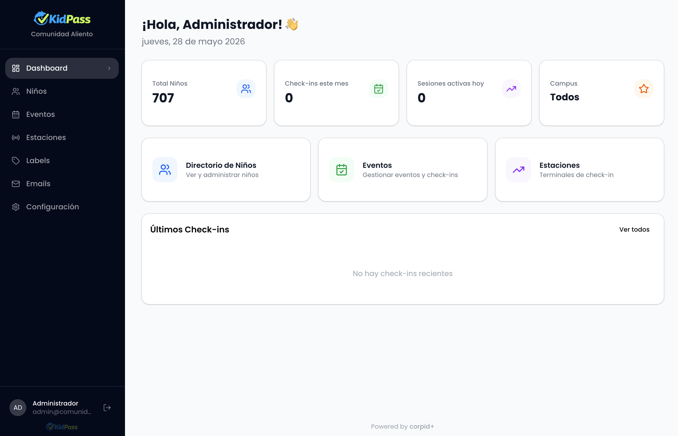 Dashboard administrativo de KidPass